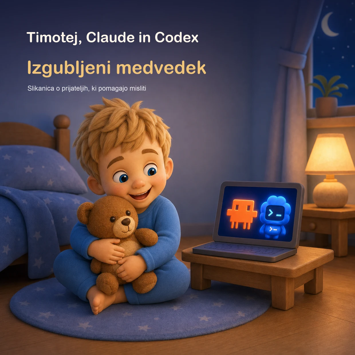 Naslovnica slikanice Timotej, Claude in Codex – Izgubljeni medvedek.